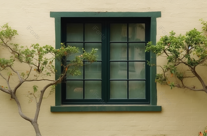 现代简约干净绿色窗户边树枝局部特写摄影,高清,摄影图,摄影图片,图片大全,摄影图免费下载